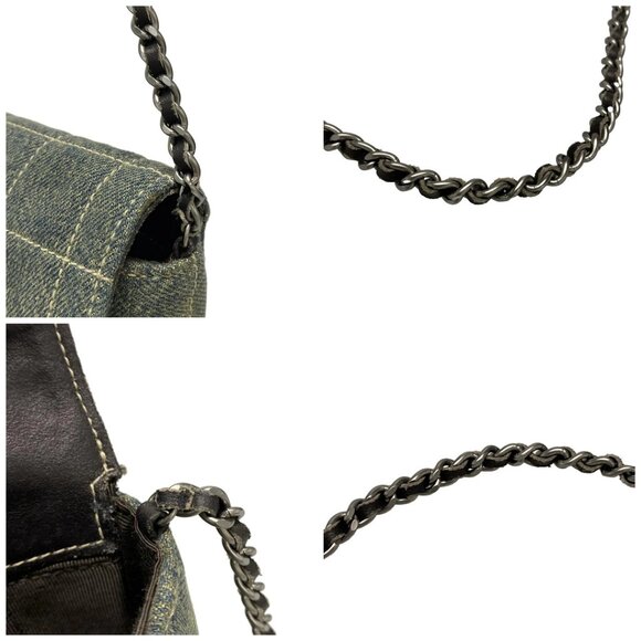 Auth CHANEL Chocolate Bar Navy Denim Leather Shoulder Bag - Picture 10 of 14